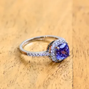 Purple Amethyst Cushion Cut Women Ring Moissanite  Silver