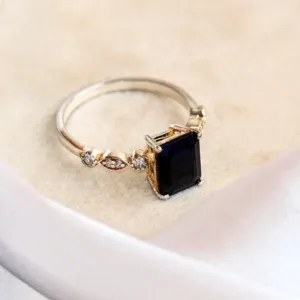 Dark Blue Sapphire Women's Square Shape Ring