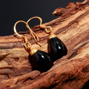 Natural Black Onyx Teardrop Shape 18k Gold Earrings