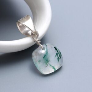 Moss Agate Cushion Pendant 925 Sterling Silver