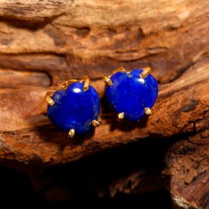 Natural Blue Lapis Lazuli Heart Shape 18k Gold Stud Earrings