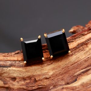 Natural Black Onyx Octagon 18K Gold Stud Earrings