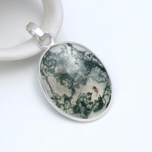 Moss Agate Oval Shape Pendant 925 Sterling Silver