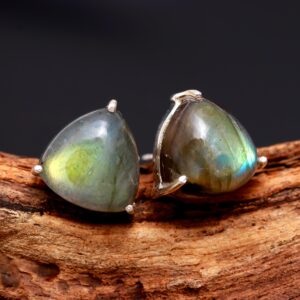 Natural Rainbow Labradorite Stud Earrings Sterling Silver
