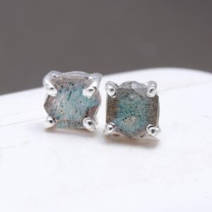 Natural Labradorite Sterling Silver Stud Earrings