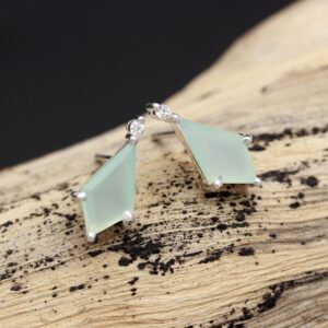 Natural Aqua Chalcedony Kite Shape Stud Earrings Sterling Silver