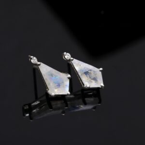 Natural Moonstone Kite Shape Stud Earrings 925 Sterling Silver