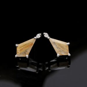 Natural Golden Rutile Sterling Silver Stud Earrings