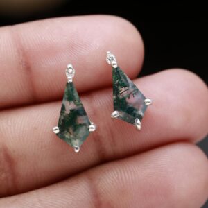 Natural Green Moss Agate Stud Earrings Sterling Silver