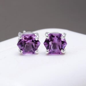 Purple Amethyst Hexagon Shape Earrings Sterling Silver