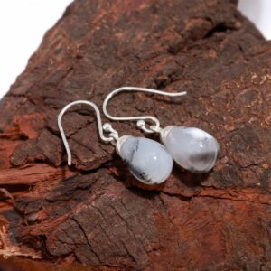 Dendrite Opal Teardrop Shape Earrings 925 Sterling Silver