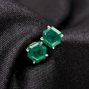 Green Emerald Hexagon Earrings 925 Sterling Silver