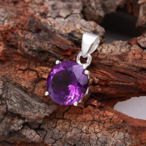 Natural Amethyst Round Shape Pendant Sterling Silver