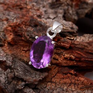 Natural Amethyst Oval Shape Pendant Sterling Silver
