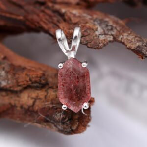 Red Strawberry Quartz Hexagon Pendant Sterling Silver