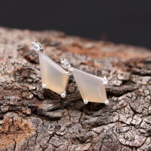 Natural Chalcedony Kite Shape Sterling Silver Stud Earrings