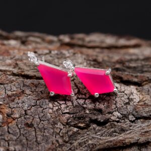 Natural Pink Chalcedony Kite Shape Sterling Silver Stud Earrings