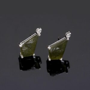 Moldavite Silver Meteorite Kite Shape Stud Earrings