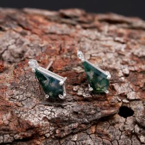 Kite Shaped Moss agate Sterling Silver Earrings