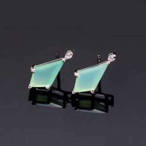 Natural Aqua Chalcedony Kite Shape Stud Earrings Sterling Silver