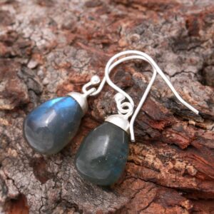 Natural Labradorite Teardrop Shape Sterling Silver Earrings