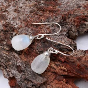 Natural Moonstone Teardrop Shape Sterling Silver Earrings