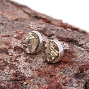 Natural Pyrite Oval Stud Earring 925 Sterling Silver