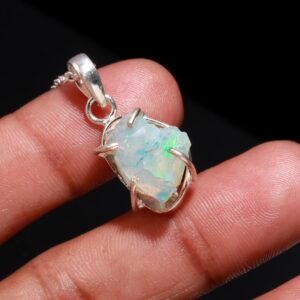 Raw Ethiopian Opal Pendant Necklace 925 Sterling Silver
