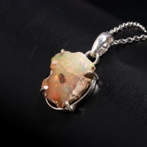 Fire Ethiopian Opal Chain Pendant 925 Sterling Silver