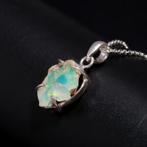 Ethiopian Opal Pendant Necklace 925 Sterling Silver Rough