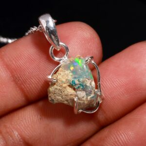 Fire Ethiopian Opal Rough Pendant Sterling Silver