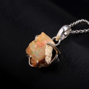 Ethiopian Opal Vintage Crystal Necklace Sterling Silver Rough Pendant