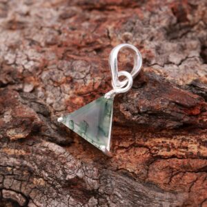 Moss Agate Triangle Shape Pendant Sterling Silver