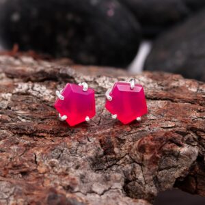 Natural Pink Onyx Earrings 925 Sterling Silver