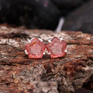 Natural Strawberry Quartz Earrings 925 Sterling Silver