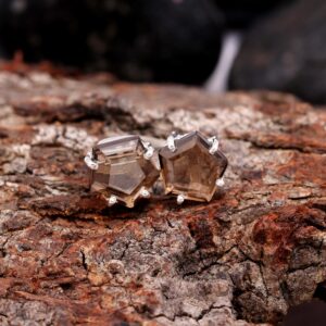 Natural Smoky Quartz Earrings, 925 Sterling Silver Jewelry, Pentagon Shape Earring (Copy)