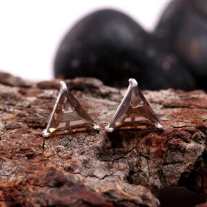 Natural Smoky Quartz Sterling Silver Triangle Shape Earrings