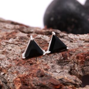 Natural Black Onyx Sterling Silver Triangle Shape Earrings