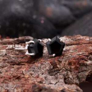 Natural Black Onyx Star Shape Sterling Silver Stud Earrings