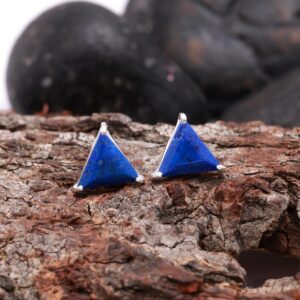 Natural Lapis Lazuli Sterling Silver Triangle Shape Stud Earrings