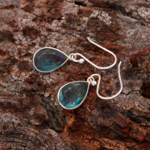Natural Fluorite Pear Shape Earrings 925 Sterling Silver