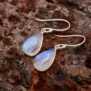 Natural Moonstone Pear Shape Earrings Sterling Silver