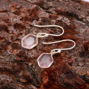 Natural Pink Amethyst Earrings Sterling Silver