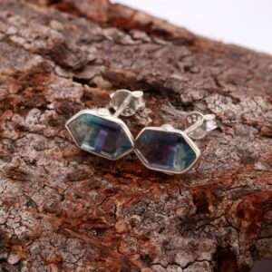 Natural Fluorite Sterling Silver Stud Earrings