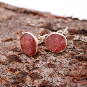 Natural Strawberry Quartz Oval Shape Stud Earrings Sterling Silver