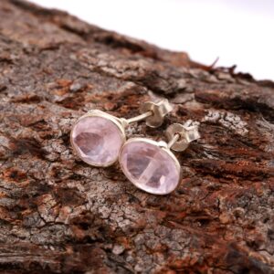 Natural Rose Quartz Oval Shape Stud Earrings 925 Sterling Silver
