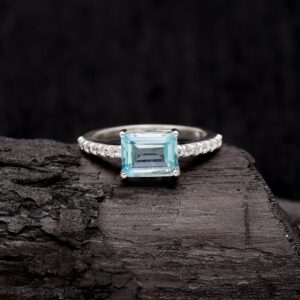 Natural Sky Blue Topaz Octagon Propose Ring Sterling Silver