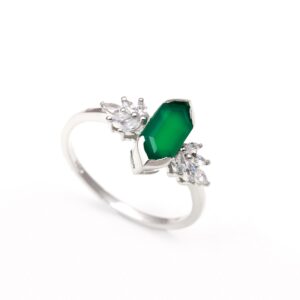 Natural Green Onyx Hexagon Solitaire Ring Sterling Silver