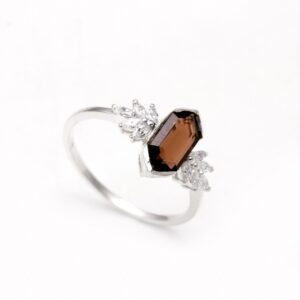 Smoky Quartz Hexagon Ring Sterling Silver