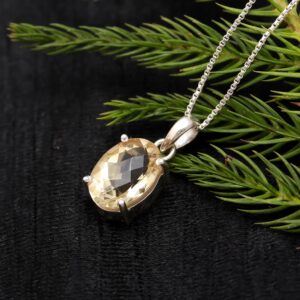 Citrine Quartz Oval Shape Chain Pendant 925 Sterling Silver